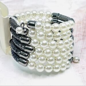 Adrienne Vittadini faux pearl and grey metallic color coil bracelet